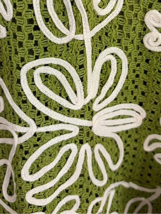 Adelyn Rae NWT Olive Green White Corded Floral Embroidery V Neck Dress Size L - Picture 4 of 8